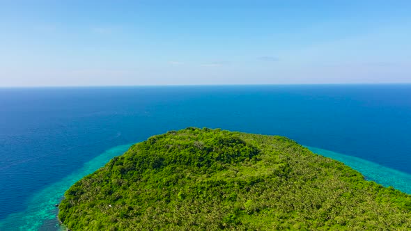 Himokilan Island, Leyte Island, Philippines. Tropical Island Covered in the Jungle, Top View.