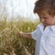 Little Cute Boy Stands in the Middle of Field, Seriously Tears Apart High-grass Going for a Walk - VideoHive Item for Sale