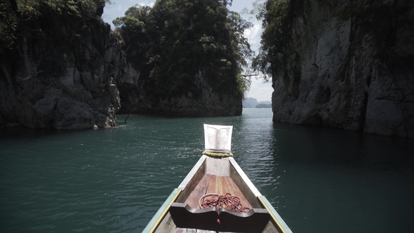Boat Ride , Tropical Thai Jungle Lake Cheo Lan, Woodrn Mountains Nature, National Park Ship Yacht
