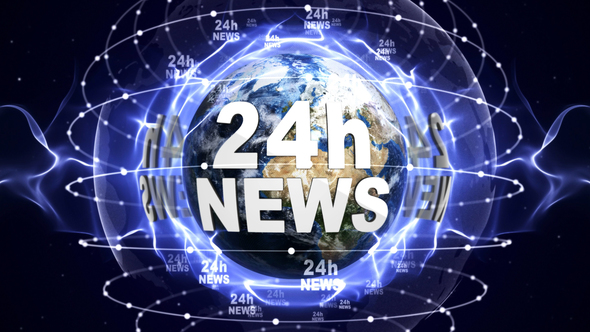 24h News Text and Earth Loop 4k