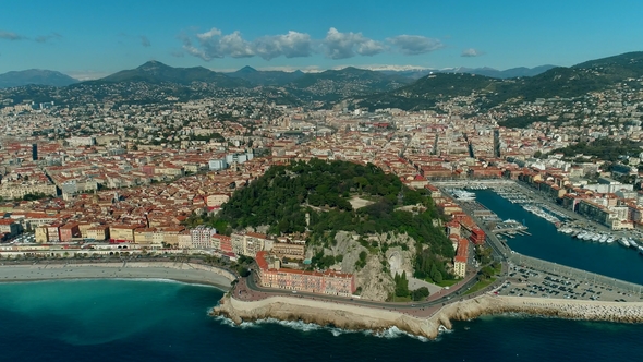 Aerial View of Nice France City and Mediterranean Sea