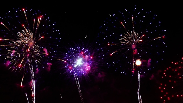 Colorful Fireworks Exploding in the Night Sky. Celebrations and Events in Bright Colors