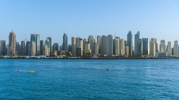 Beautiful View of Dubai Marina Skyscrapers, Sunset Time, View From Palm Jumeirah, , Dubai, United