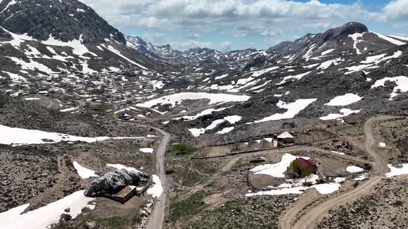 The end of winter in the mountains aerial view 4 K