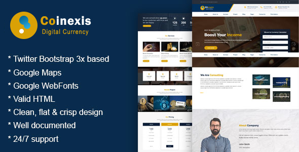 Coinexis - Cryptocurrency Marketing and Trading Site Template