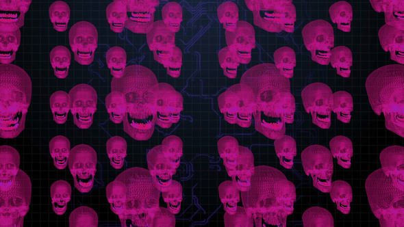 Digital Cyber Hacking Blue Skeleton Heads