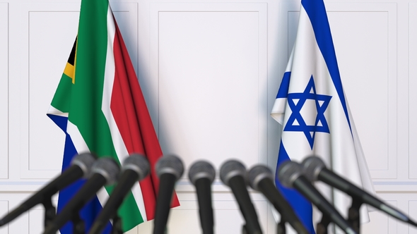 Flags of South Africa and Israel at International Press Conference alt