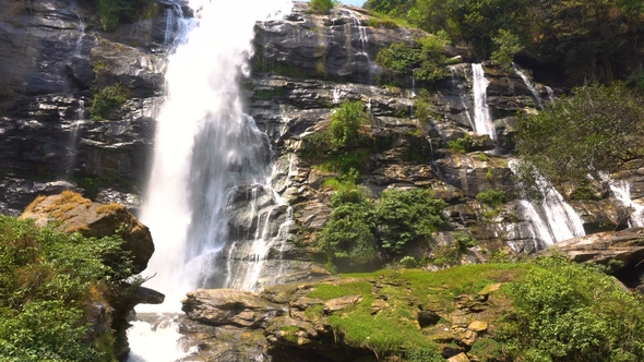 Huge Watchirathan Waterfall in Doi Inthanon National Park, Chiang Mai Region, Thailand