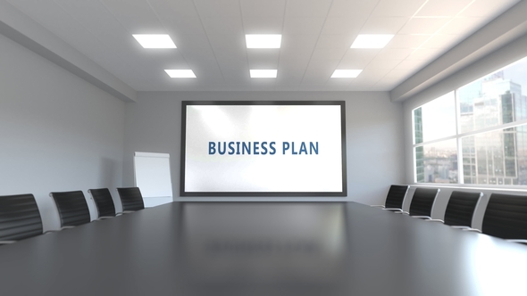 BUSINESS PLAN Caption on the Screen in a Meeting Room alt
