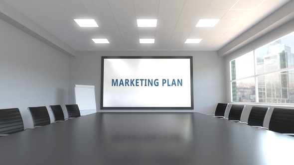 MARKETING PLAN Caption on the Screen in a Meeting Room alt