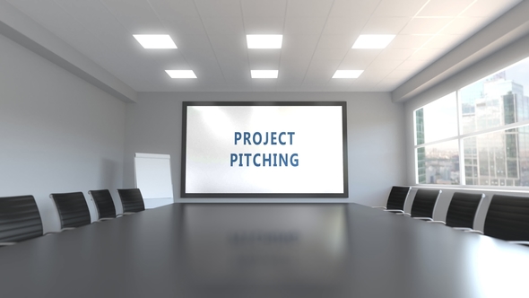 PROJECT PITCHING Caption on the Screen in a Meeting Room alt