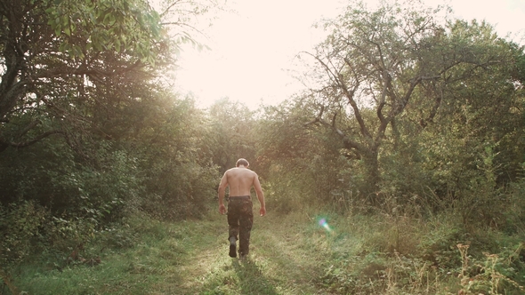 The Strong Bearded Fighter Walks in the Forest