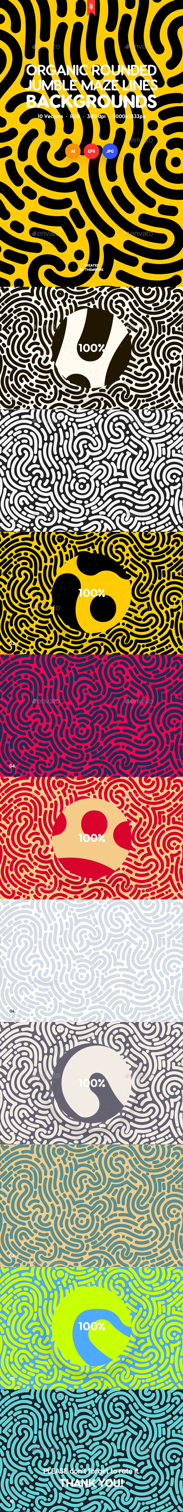 Organic Rounded Jumble Maze Lines Seamless Patterns / Backgrounds