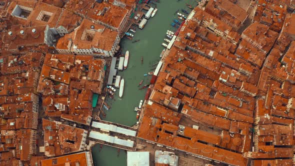 Aerial view over St Mark's Square and Rialto bridge in Venice, Italy