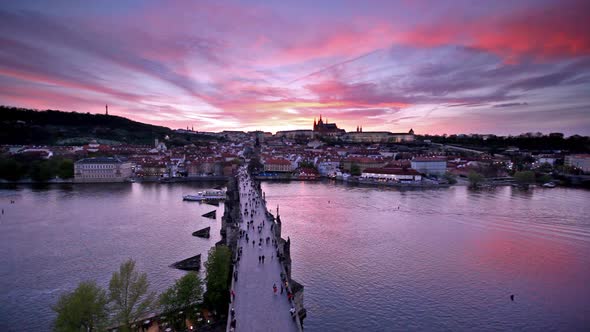 Sunset Over Charles Bridge and Prague Castle, Czech Republic