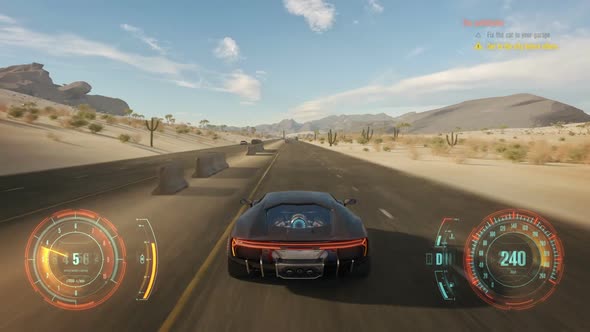 Fake 3D video game, Cyber race gameplay running across the desert alt