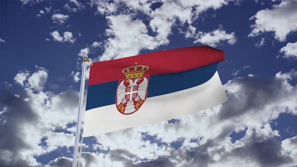 Serbia Flag With Sky 4k
