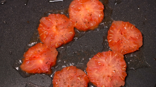 Tomatoes, Sliced Round, Fried in a Pan