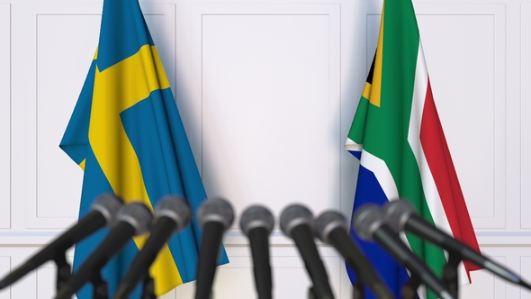 Flags of Sweden and South Africa at International Press Conference alt