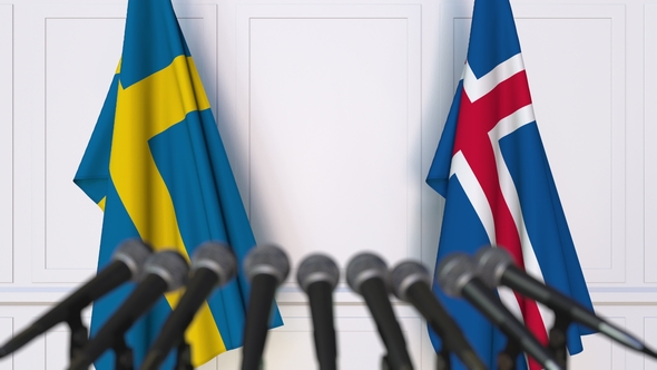 Flags of Sweden and Iceland at International Press Conference alt
