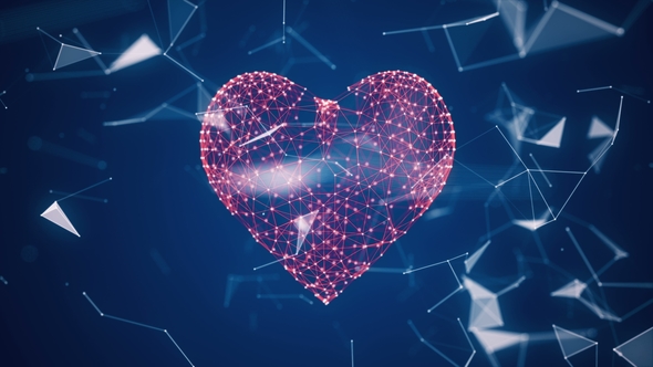 The Digital Heart Icon Is Formed From Particles in a Network Cloud