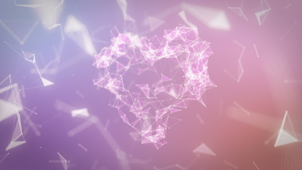 The Digital Heart Icon Is Formed From Particles in a Network Cloud of Lines and Dots in Pastel Tones