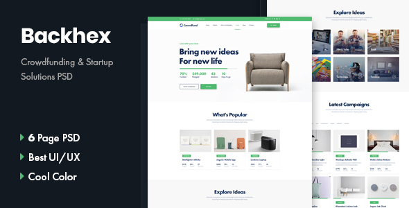 Backhex - Startup & Crowdfunding PSD Template
