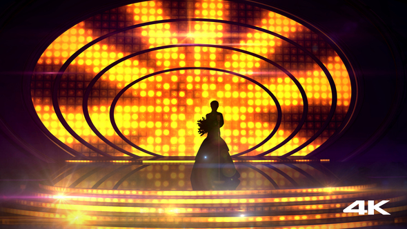 Female Silhouette On Stage Against The Festive Illumination alt