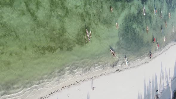 Vertical Video of the Ocean Near the Coast of Zanzibar Tanzania Aerial View