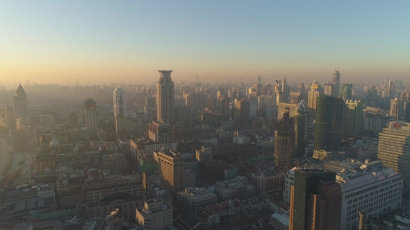 Shanghai Skyline in the Morning Haze China Aerial View