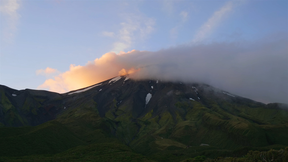 Mount Taranaki and Clouds at Sunset