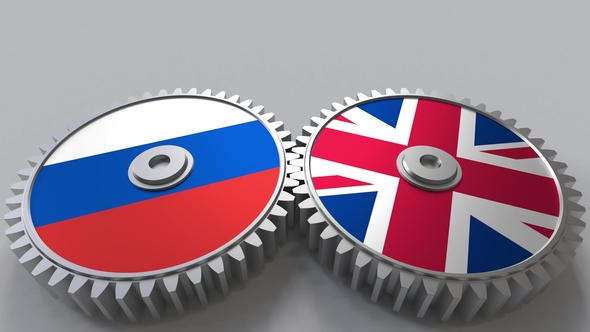 Flags of Russia and The United Kingdom on Meshing Gears alt