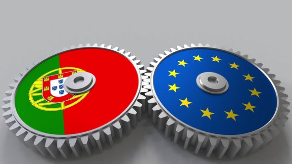 Flags of Portugal and the European Union on Meshing Gears alt