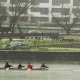 Rowing Four Moving Backwards on the River at Urban Area - VideoHive Item for Sale