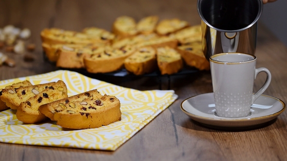 Cup of Black Coffee and Cantuccini