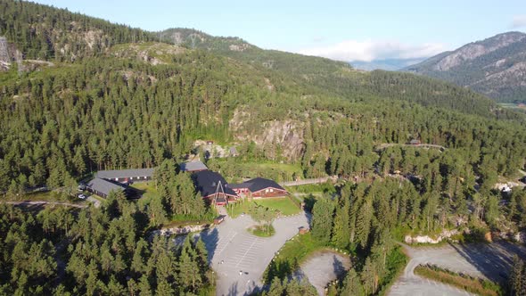 Zoo and bear park Bjorneparken in Norway - Aerial overview showing entrance and property after closi