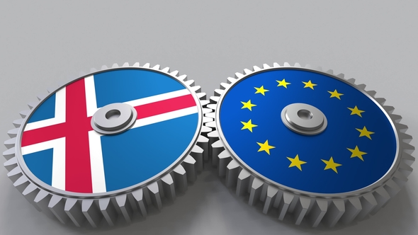 Flags of Iceland and the European Union on Meshing Gears alt