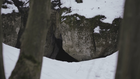 Two Speleologists Come to Enter of the Cave in Forest