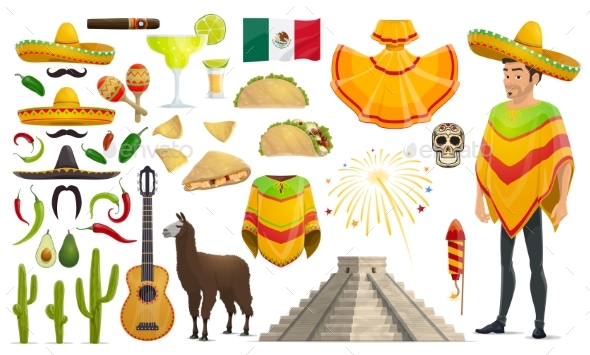 Cinco De Mayo Mexican Holiday Vector Icons