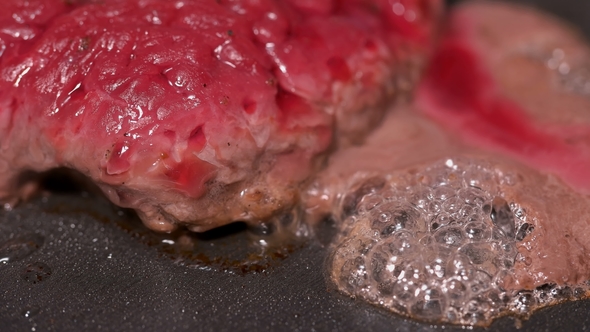 Pieces of Meat Fried in a Frying Pan