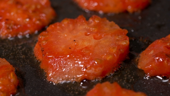 Tomatoes, Sliced Round, Fried in a Pan