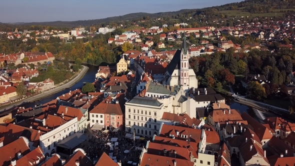 Aerial Panorama of Cesky Krumlov Old Town