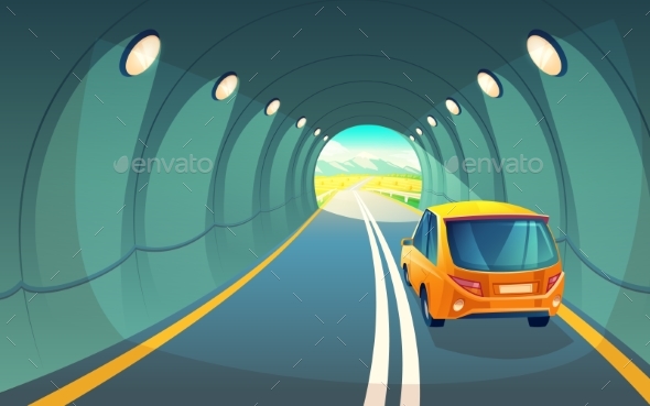 Vector Tunnel with Car, Highway for Vehicle