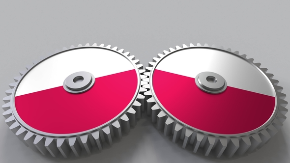 Polish National Project Flags of Poland on Moving Cogwheels alt