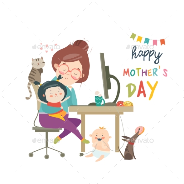 Working at Home Mother, Freelancer with Two Kids