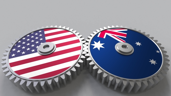 Flags of the USA and Australia on Meshing Gears alt