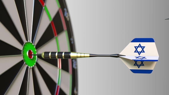 Flags of Australia and Israel on Darts Hitting Bullseye of the Target alt