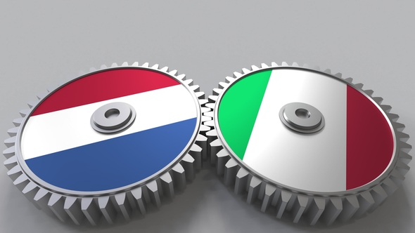 Flags of the Netherlands and Italy on Meshing Gears alt