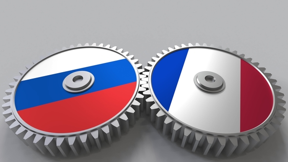 Flags of Russia and France on Meshing Gears alt
