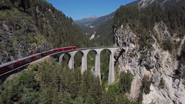 Aerial View of Train on Landwasser Viaduct, Switzerland